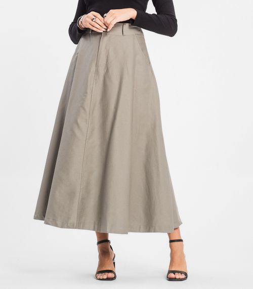 Saia Feminina Midi Godê Sarja Com Bolso Select Cinza