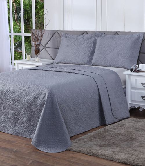 Conjunto Colcha Microfibra Queen La Dotta Cinza