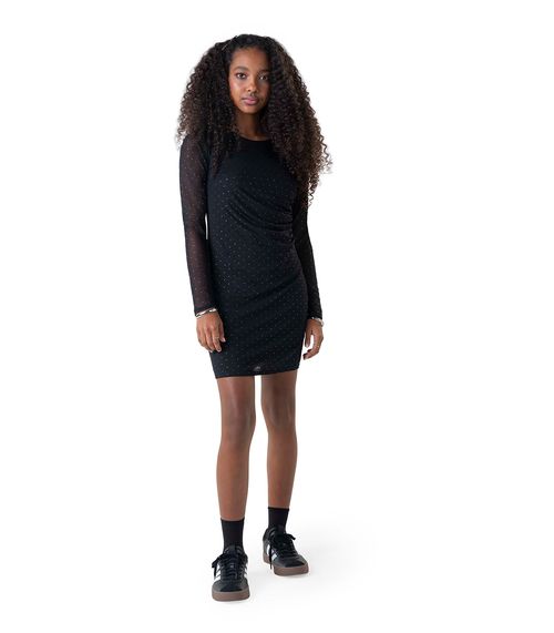 Vestido Juvenil Com Sobreposição Minty Preto