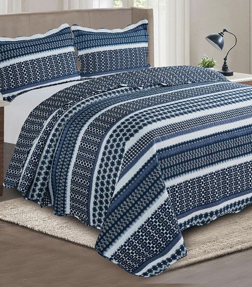 Jogo De Colcha Evolution Patchwork King Camesa Azul