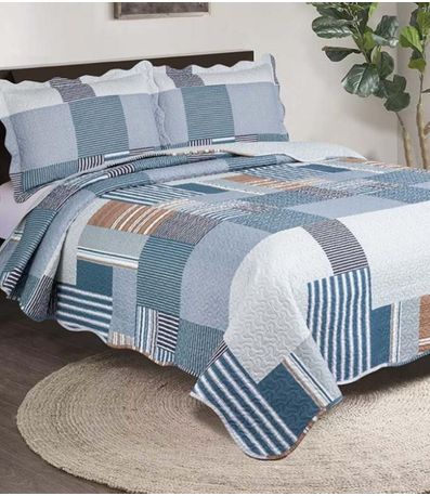 Jogo De Colcha Evolution Patchwork King Camesa Azul