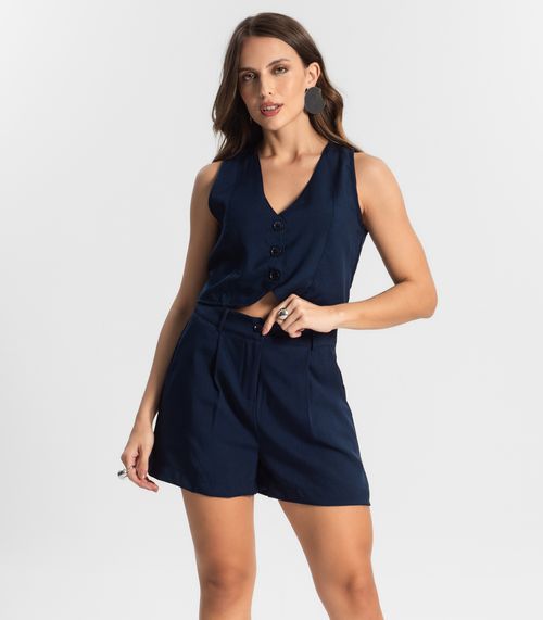 Shorts Feminino Reto Em Alfaiataria Style Box Azul