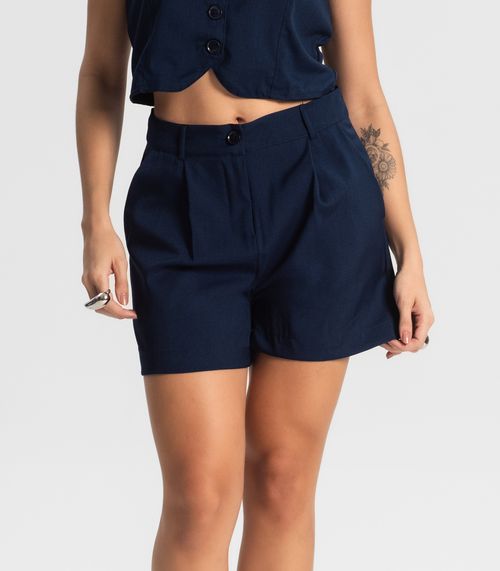 Shorts Feminino Reto Em Alfaiataria Style Box Azul