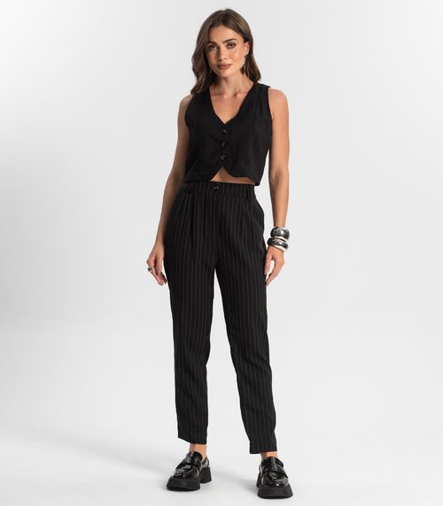Calça Alfaiataria Cenoura De Risca Giz Style Box Preto