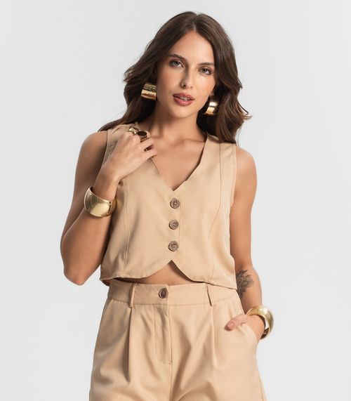 Colete Feminino Em Alfaiataria Style Box Bege