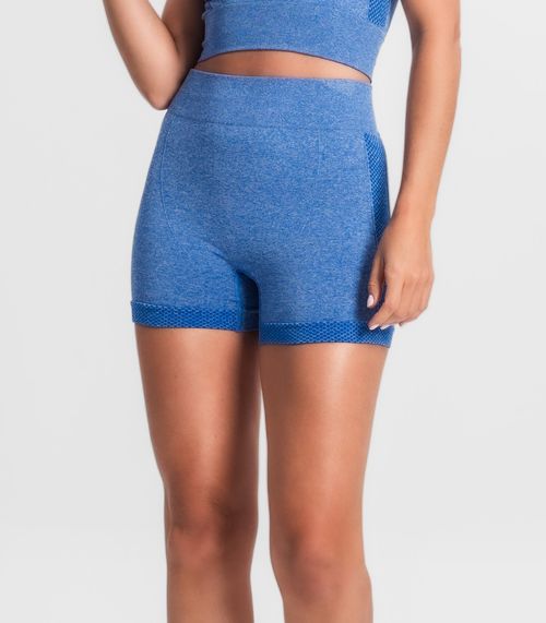 Shorts Fitness Cintura Alta Seamless Style Box Azul