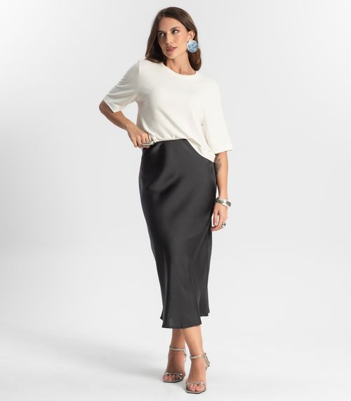 Saia Feminina Midi Acetinada Style Box Cinza