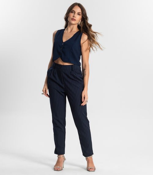 Calça Alfaiataria Cenoura De Risca Giz Style Box Azul