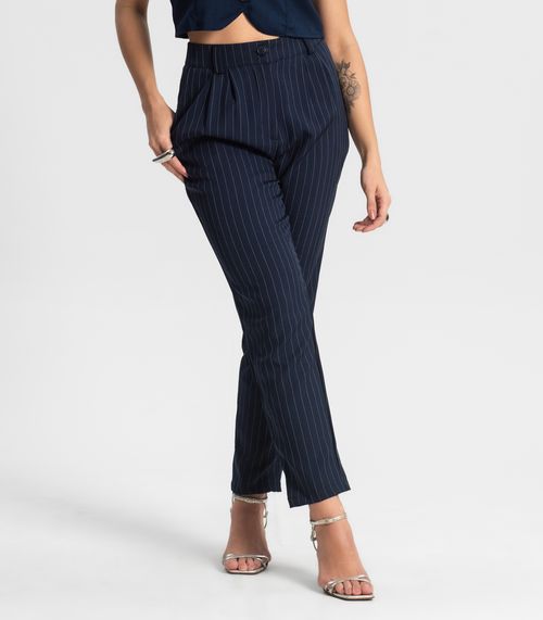 Calça Alfaiataria Cenoura De Risca Giz Style Box Azul