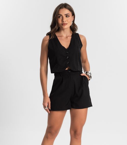 Shorts Feminino Reto Em Alfaiataria Style Box Preto