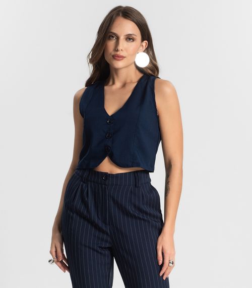Colete Feminino Em Alfaiataria Style Box Azul