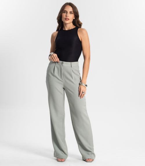 Calça Feminina Reta Em Alfaiataria Style Box Cinza
