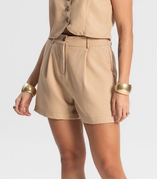 Shorts Feminino Reto Em Alfaiataria Style Box Bege