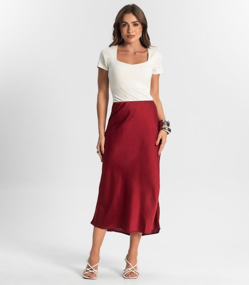 Saia Feminina Midi Acetinada Style Box Vermelho