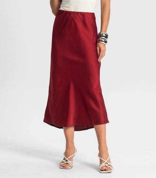 Saia Feminina Midi Acetinada Style Box Vermelho