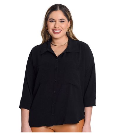 Camisa Manga 7/8 Air Flow Pesado Secret Glam Preto