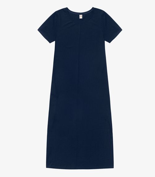 Vestido Midi Ribana Canelada Básico Rovitex Azul