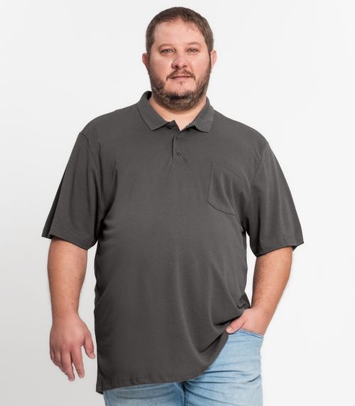 Camisa Polo Piquet Plus Size Masculina KO Cinza