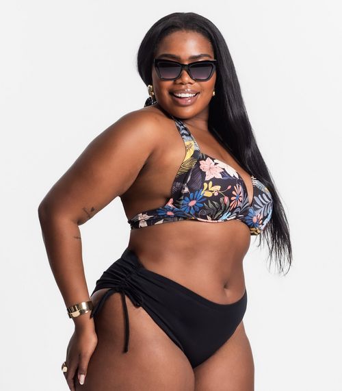 Top Biquíni Estampado Com Bojo Plus Size Uni Femme Amarelo