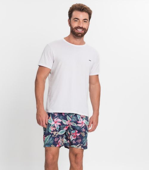 Bermuda Microfibra com Elastano Estampada Nellonda Azul