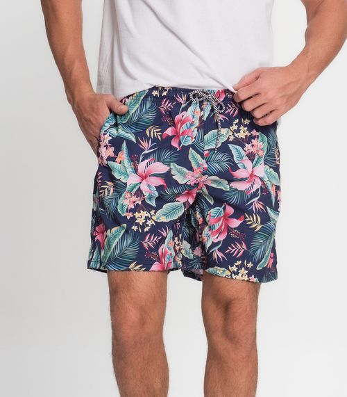 Bermuda Microfibra com Elastano Estampada Nellonda Azul
