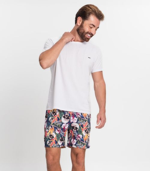 Bermuda Microfibra com Elastano Estampada Nellonda Azul