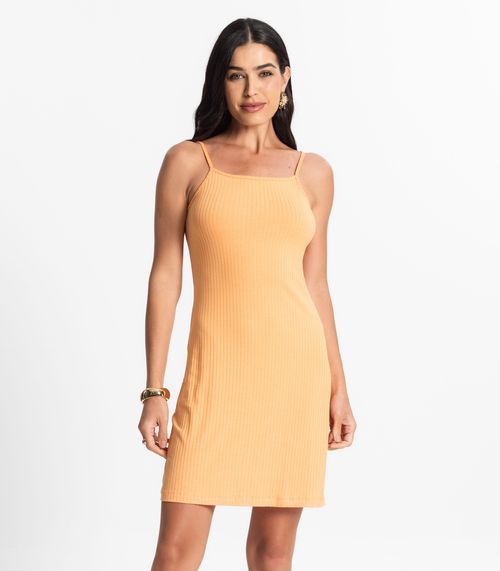Vestido Canelado De Alça Select Laranja