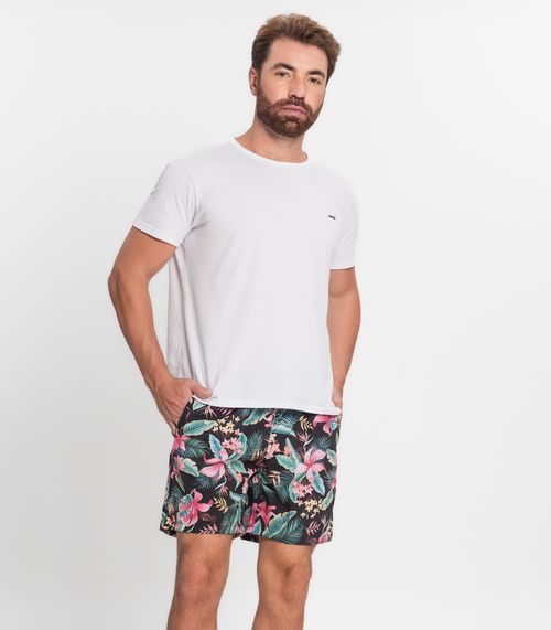 Bermuda Microfibra com Elastano Estampada Nellonda Preto