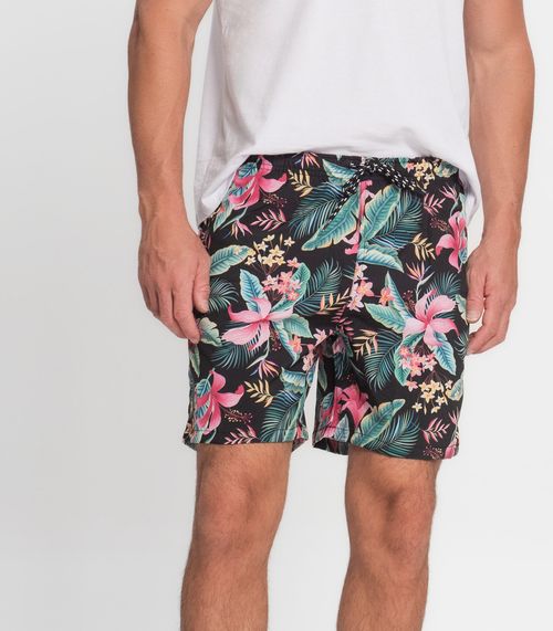 Bermuda Microfibra com Elastano Estampada Nellonda Preto