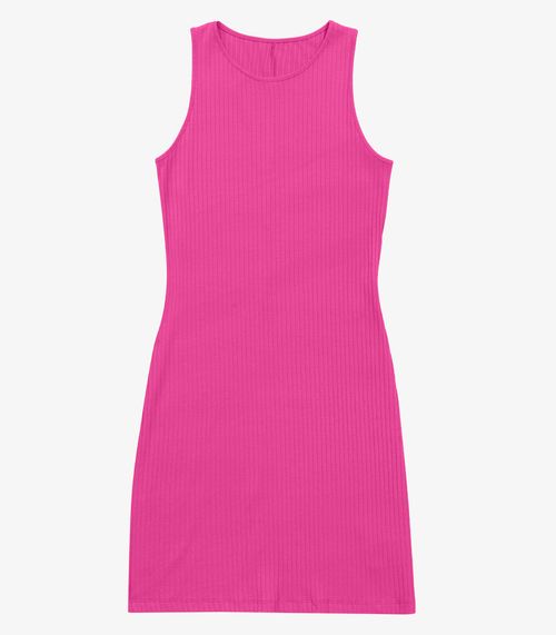 Vestido Curto Em Ribana Canelada Rovitex Rosa