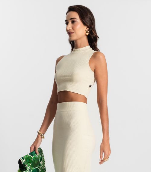 Conjunto Feminino Saia Midi E Cropped KO Bege