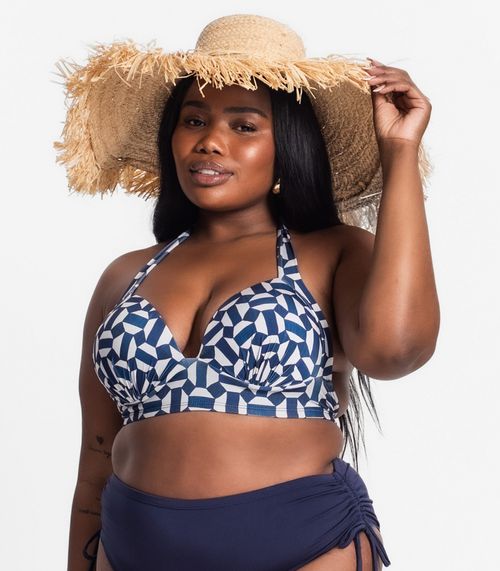 Top Biquíni Estampado Com Bojo Plus Size Uni Femme Bege