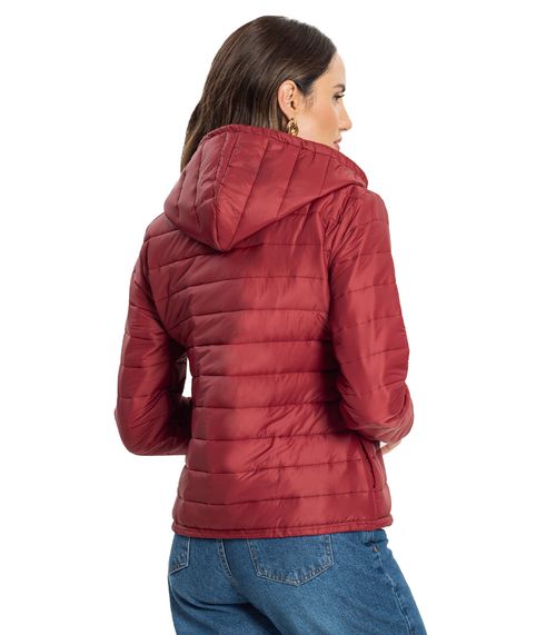Jaqueta Puffer Feminina Capuz Matelassê Endless Vermelho