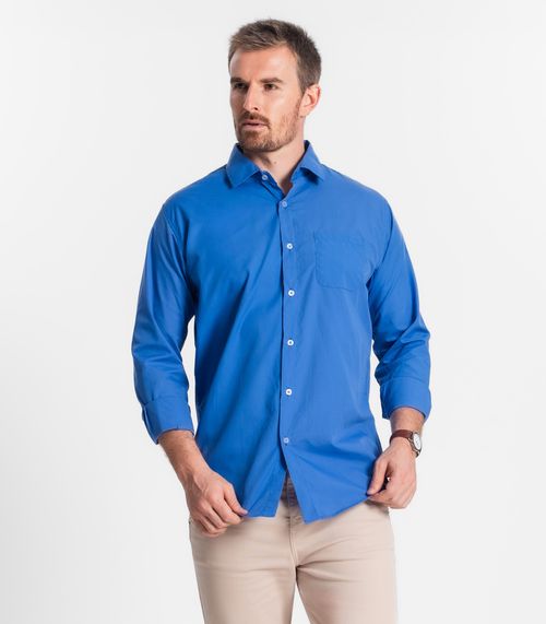 Camisa Social Masculina Com Botões e Bolso Select Azul