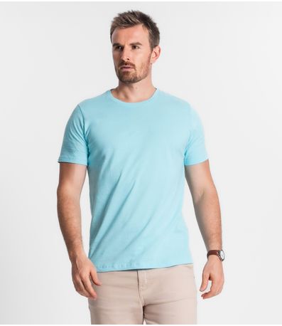 Camiseta Masculina Meia Malha Maquinetada Diametro Azul