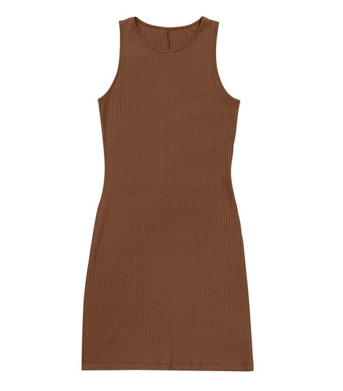 Vestido Curto Em Ribana Canelada Rovitex Marrom