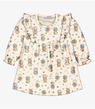 Vestido Infantil Manga Longa Trick Nick Bege