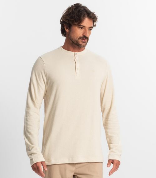 Camiseta Masculina Manga Longa Moletinho Diametro Bege