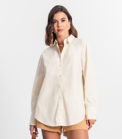 Camisa Feminina Oversized Manga Longa Select Bege