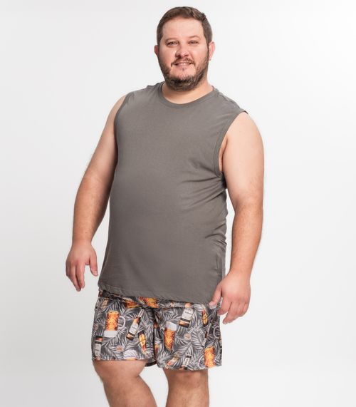 Bermuda Microfibra Elastano Estampada Nellonda Cinza