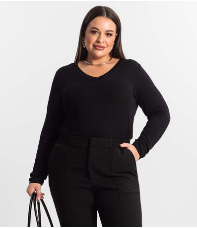 Blusa Manga Longa Visco Tricot Secret Glam Preto