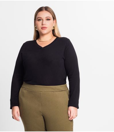 Blusa Manga Longa Visco Tricot Secret Glam Preto