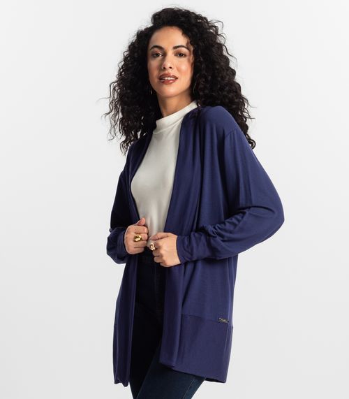 Cardigan Com Capuz Feminino Rovitex Azul