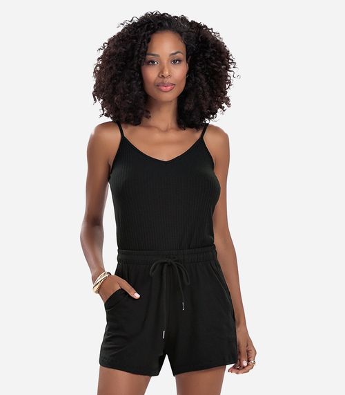Blusa De Alça Feminina Ribana Canelada Rovitex Preto