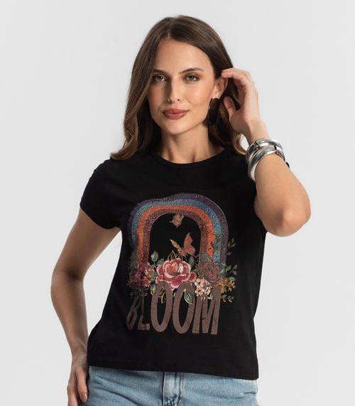 Blusa Baby Look Feminina Estampada Select Preto