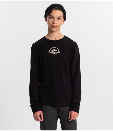 Camiseta Juvenil Manga Longa Masculina Minty Preto