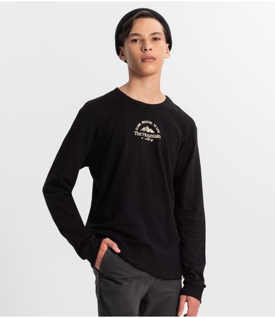 Camiseta Juvenil Manga Longa Masculina Minty Preto