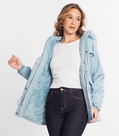 Parka Feminina Com Capuz Peluciada Sea Surf Azul