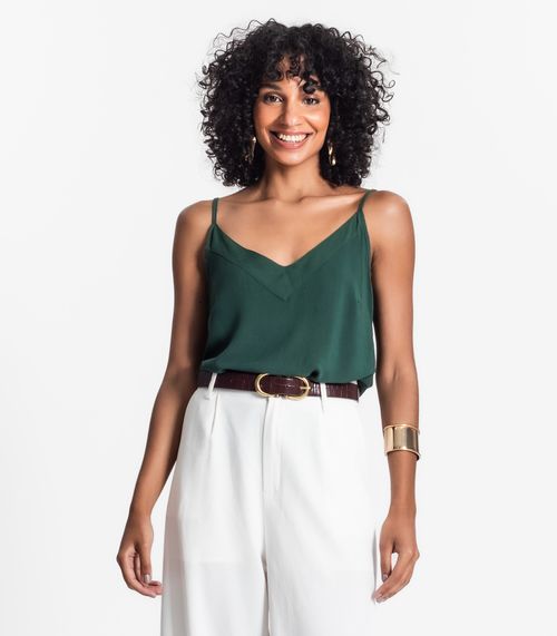Regata Feminina Básica Decote V Em Viscose Select Verde