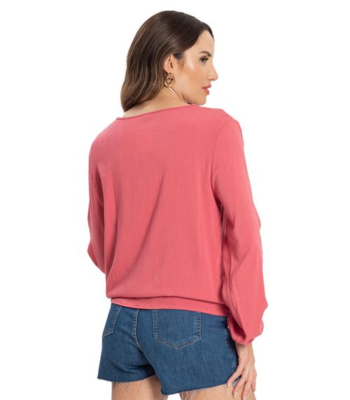 Blusa Feminina Viscose Manga Longa Infinita Cor Rosa